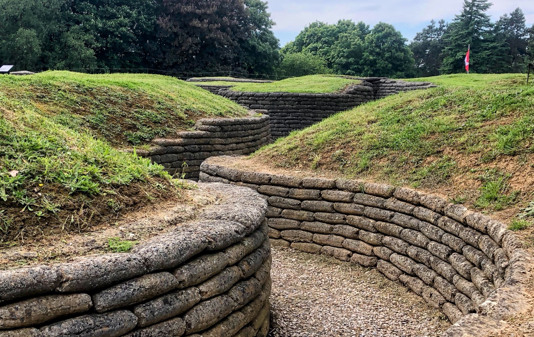 A preserved trench with sandbag revetting at Vimy Ridge