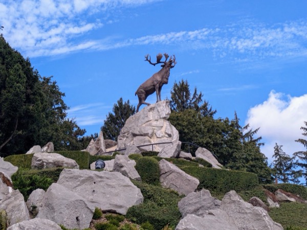 The Beaumont-Hamel Newfoundland Memorial caribou statue against a blue sky