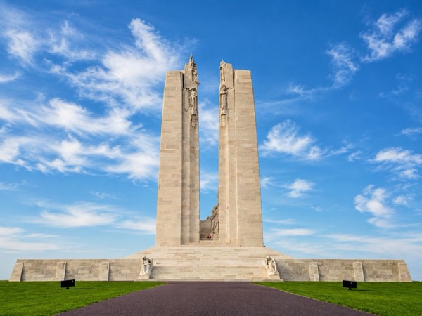 The Canadian National Vimy Memorial against a blue sky