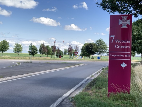 A memorial marking the Seven Victoria Crosses awarded near Cambrai on 2 September 1918